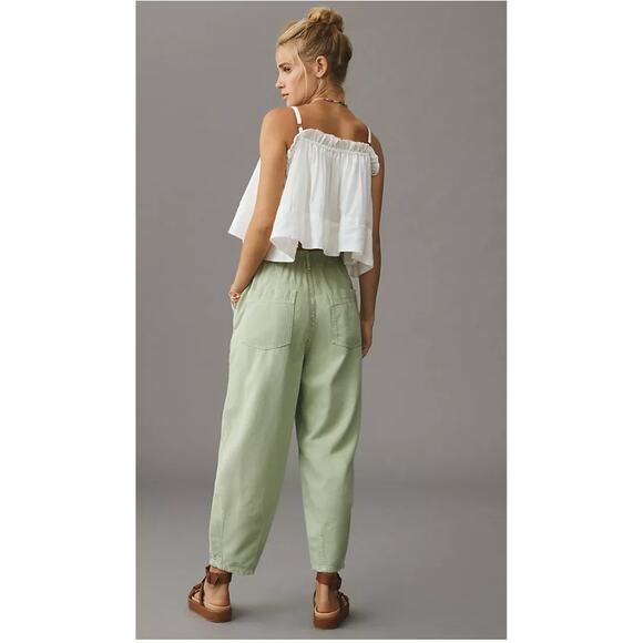 Pilcro Anthropologie The Breaker Mid-Rise Barrel Pull-On Jeans in Sage 34P - Picture 2 of 11